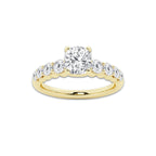 1.54 Ct Cushion Lab-Grown Diamond Half Eternity Engagement Ring in 14K Yellow Gold for Female, Colorless (E), VS1 Clarity | IGI Certified, 1.00 Ct Center Diamond
