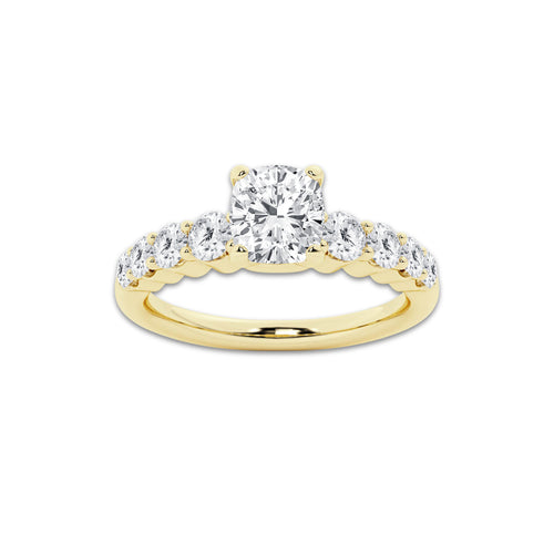 1.54 Ct Cushion Lab-Grown Diamond Half Eternity Engagement Ring in 14K Yellow Gold for Female, Colorless (E), VS1 Clarity | IGI Certified, 1.00 Ct Center Diamond