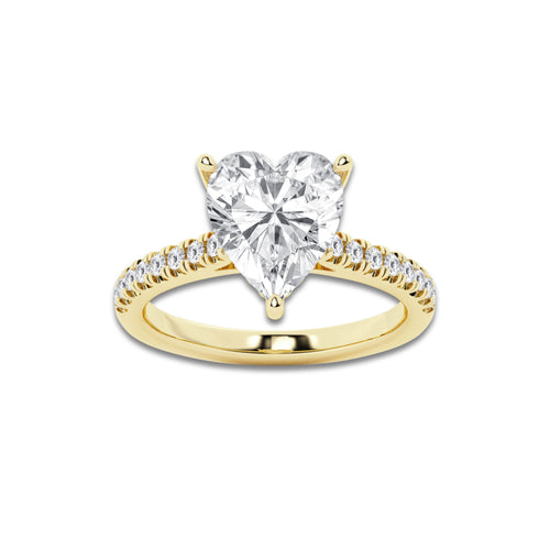 3.28 ctw Heart Lab-Grown Diamond Hidden Halo Side Stone Engagement Ring in 18K Yellow Gold for Women | Colorless E, VS1 Clarity, IGI Certified 3.00 ct Center Diamond