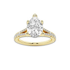 2.33 ctw Pear Lab-Grown Diamond Split Shank Side Stone Engagement Ring in 14K Yellow Gold for Women | Colorless E, VS1 Clarity, IGI Certified 2.00 ct Center Diamond