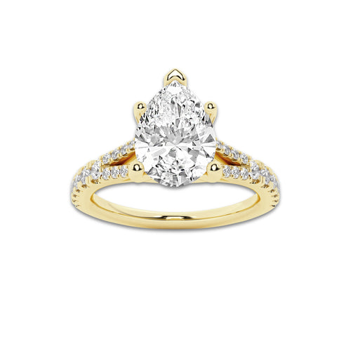 2.33 ctw Pear Lab-Grown Diamond Split Shank Side Stone Engagement Ring in 14K Yellow Gold for Women | Colorless E, VS1 Clarity, IGI Certified 2.00 ct Center Diamond
