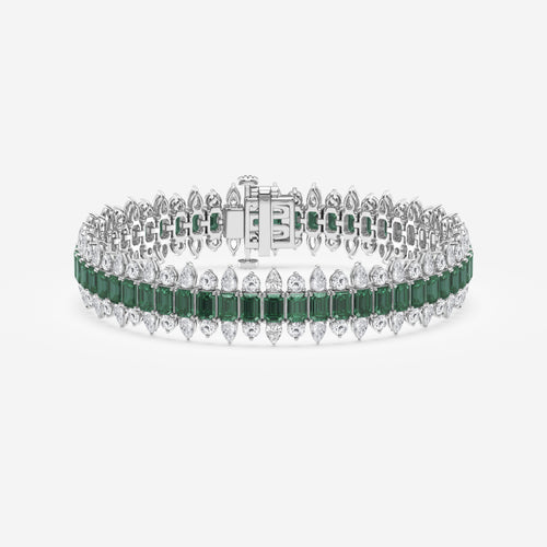 14 1/2 Created Emerald and Round and Pear Lab Grown Diamond Bracelet - 7 Inches Platinum