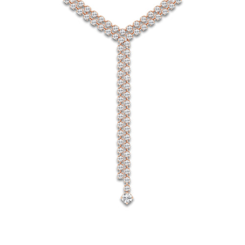 25 ctw Round Lab Grown Diamond Double Row Lariat Necklace 14K Rose Gold, DE, VS1