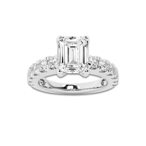 2.50 ctw Emerald Lab-Grown Diamond Split-Prong Set Side Stone Engagement Ring in 14K White Gold for Women | Colorless D, VVS1 Clarity, IGI Certified 1.50 ct Center Diamond