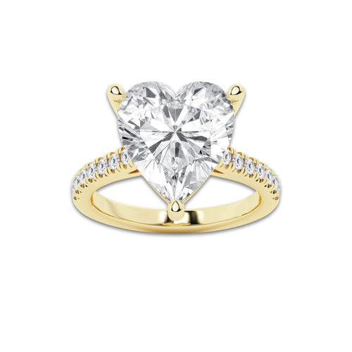 7.46 ctw Heart Lab-Grown Diamond Hidden Halo Side Stone Engagement Ring in 18K Yellow Gold for Women | Colorless E, VS1 Clarity, IGI Certified 7.00 ct Center Diamond