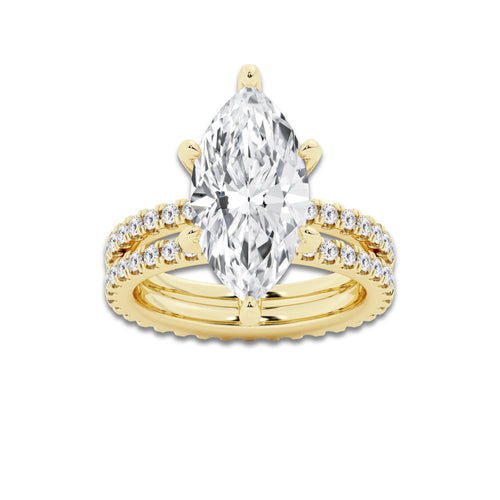 6.22 ctw Marquise Lab-Grown Diamond Double Row Diamond Engagement Ring in 14K Yellow Gold for Women | Colorless D, VVS1 Clarity, IGI Certified 5.00 ct Center Diamond