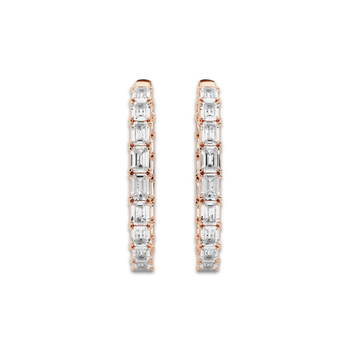 5 ctw Emerald Lab Grown Diamond Inside Out Hoop Earrings 14K Rose Gold, DE, VS1