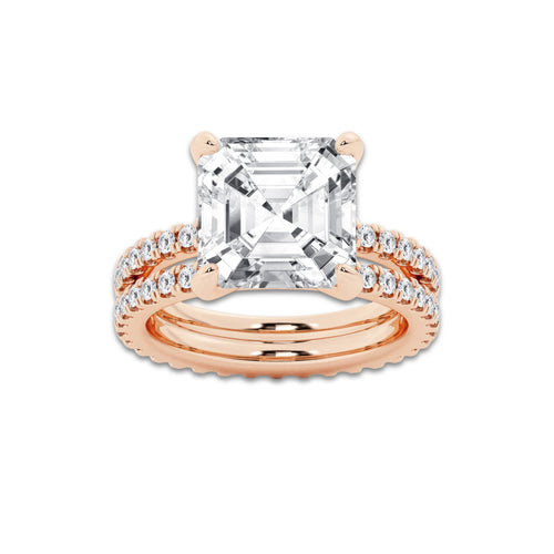 8.22 ctw Asscher Lab-Grown Diamond Double Row Diamond Engagement Ring in 14K Rose Gold for Women | Colorless E, VS1 Clarity, IGI Certified 7.00 ct Center Diamond