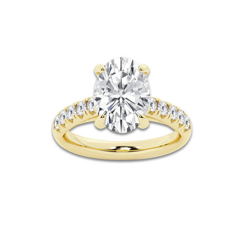 3.93 ctw Oval Lab-Grown Diamond Pave Engagement Ring in 14K Yellow Gold for Women | E Color, VS1 Clarity, IGI Certified 3.50 ct Center Diamond