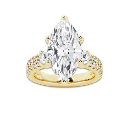 6.96 ctw Marquise Lab-Grown Diamond Three Stone Double Row Engagement Ring in 14K Yellow Gold for Women | D Color, VVS1 Clarity, IGI Certified 6.00 ct Center Diamond