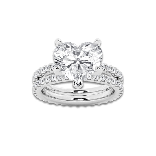 6.22 ctw Heart Lab-Grown Diamond Double Row Diamond Engagement Ring in Platinum for Women | Colorless E, VS1 Clarity, IGI Certified 5.00 ct Center Diamond