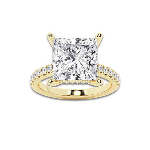 7.39 ctw Princess Lab-Grown Diamond Hidden Halo Side Stone Engagement Ring in 18K Yellow Gold for Women | Colorless E, VS1 Clarity, IGI Certified 7.00 ct Center Diamond