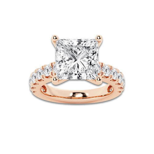 7.00 ctw Princess Lab-Grown Diamond Split-Prong Set Side Stone Engagement Ring in 14K Rose Gold for Women | Colorless D, VVS1 Clarity, IGI Certified 6.00 ct Center Diamond