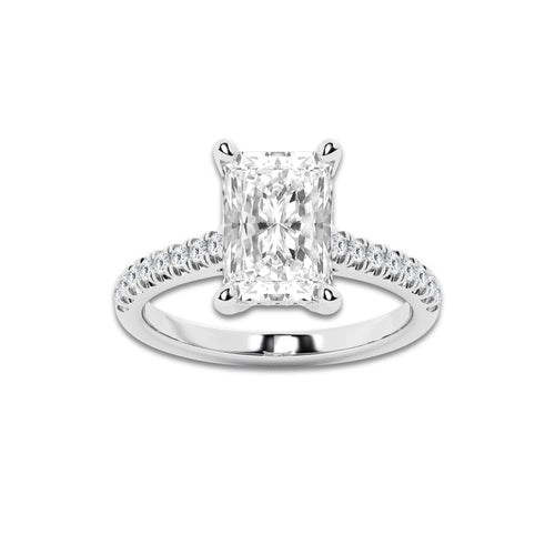 3.28 ctw Radiant Lab-Grown Diamond Hidden Halo Side Stone Engagement Ring in 18K White Gold for Women | Colorless D, VVS1 Clarity, IGI Certified 3.00 ct Center Diamond