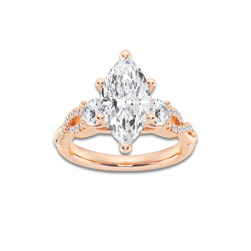 3.10 ctw Marquise Lab-Grown Diamond Side Stone Engagement Ring in 14K Rose Gold for Women | Colorless D, VVS1 Clarity, IGI Certified 2.50 ct Center Diamond