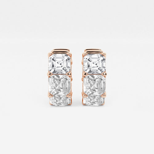 10 ctw Asscher Lab Grown Diamond Huggie Hoop Earrings 18K Rose Gold, E, VS1