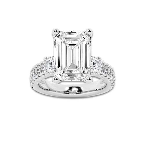 8.96 ctw Emerald Lab-Grown Diamond Three Stone Double Row Engagement Ring in Platinum for Women | E Color, VS1 Clarity, IGI Certified 8.00 ct Center Diamond