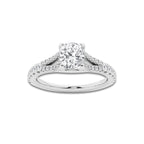 1.33 ctw Cushion Lab-Grown Diamond Split Shank Side Stone Engagement Ring in 14K White Gold for Women | Colorless D, VVS1 Clarity, IGI Certified 1.00 ct Center Diamond