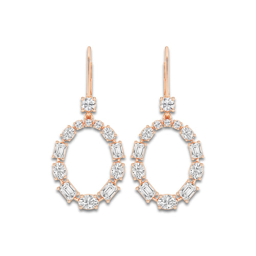 3 ctw Emerald and Oval Lab Grown Diamond Alternating Drop Earrings 14K Rose Gold, DE, VS1