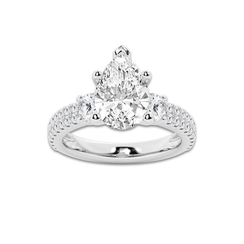 4.00 ctw Pear Lab-Grown Diamond Three Stone Double Row Engagement Ring in Platinum for Women | E Color, VS1 Clarity, IGI Certified 3.00 ct Center Diamond