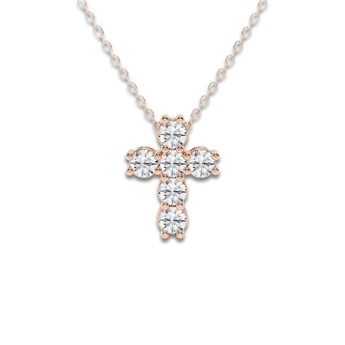 1 ctw Round Lab Grown Diamond Petite Cross Pendant 14K Rose Gold, DE, VS1