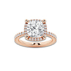 4 5/8 ctw Cushion Lab Grown Diamond Halo Engagement Ring 18K Rose Gold, E, VS1 | 4 ct Center