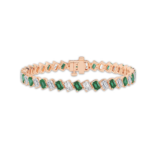 13 ctw Emerald Lab Grown Diamond Diagonal Tennis Bracelet with Created Emerald - 7 Inches 14K Rose Gold
