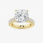 9.00 ctw Cushion Lab-Grown Diamond Split-Prong Set Side Stone Engagement Ring in 14K Yellow Gold for Women | Colorless E, VS1 Clarity, IGI Certified 8.00 ct Center Diamond