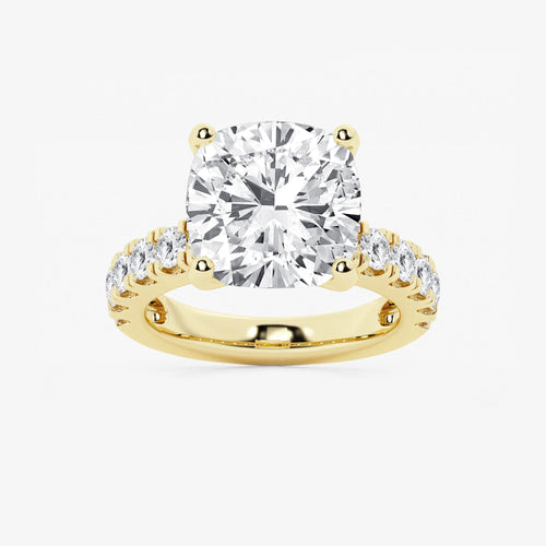 9.00 ctw Cushion Lab-Grown Diamond Split-Prong Set Side Stone Engagement Ring in 14K Yellow Gold for Women | Colorless E, VS1 Clarity, IGI Certified 8.00 ct Center Diamond