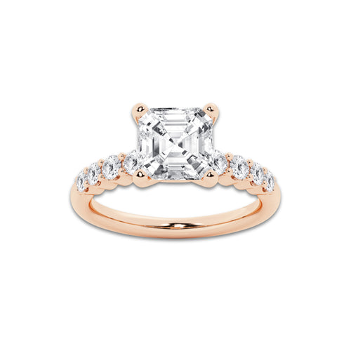 4.66 ctw Asscher Lab-Grown Diamond Side Stone Engagement Ring in 14K Rose Gold for Women | Colorless E, VS1 Clarity, IGI Certified 4.00 Ct Center Diamond