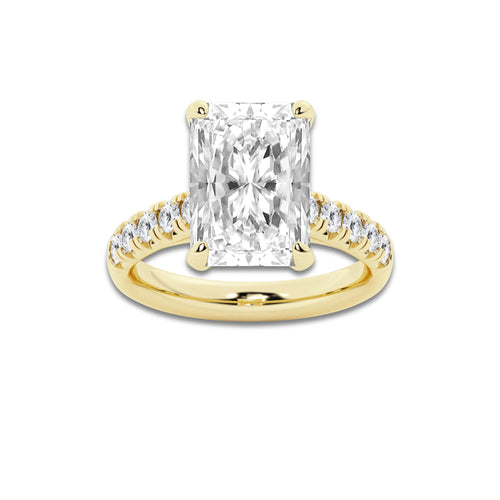 6.55 ctw Radiant Lab-Grown Diamond Pave Engagement Ring in 14K Yellow Gold for Women | E Color, VS1 Clarity, IGI Certified 6.00 ct Center Diamond