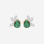9.0X7.0 mm Pear Shaped Created Emerald and 1 3/4 ctw Marquise Lab Grown Diamond Fan Earrings 14K Rose Gold