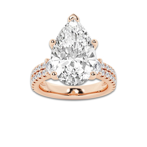 8.96 ctw Pear Lab-Grown Diamond Three Stone Double Row Engagement Ring in 14K Rose Gold for Women | D Color, VVS1 Clarity, IGI Certified 8.00 ct Center Diamond