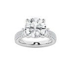 5.96 ctw Round Lab-Grown Diamond Three Stone Double Row Engagement Ring in Platinum for Women | E Color, VS1 Clarity, IGI Certified 5.00 ct Center Diamond