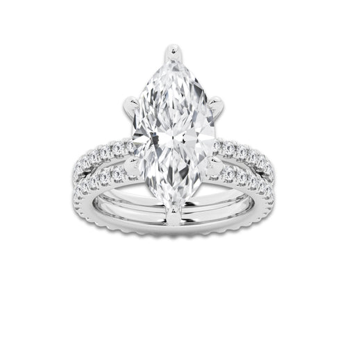 6.22 ctw Marquise Lab-Grown Diamond Double Row Diamond Engagement Ring in Platinum for Women | Colorless D, VVS1 Clarity, IGI Certified 5.00 ct Center Diamond