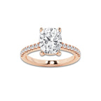 3.28 ctw Elongated Cushion Lab-Grown Diamond Hidden Halo Side Stone Engagement Ring in 18K Rose Gold for Women | Colorless E, VS1 Clarity, IGI Certified 3.00 ct Center Diamond