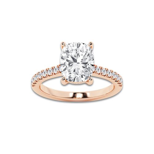 3.28 ctw Elongated Cushion Lab-Grown Diamond Hidden Halo Side Stone Engagement Ring in 18K Rose Gold for Women | Colorless E, VS1 Clarity, IGI Certified 3.00 ct Center Diamond