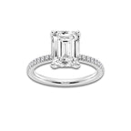 3 1/5 ctw Emerald Lab Grown Diamond Scalloped classic Pave Solitaire Engagement Ring with Side Stones Platinum, E, VS1 | 3 ct Center