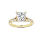 2.83 ctw Princess Lab-Grown Diamond Split Shank Side Stone Engagement Ring in 14K Yellow Gold for Women | Colorless E, VS1 Clarity, IGI Certified 2.50 ct Center Diamond