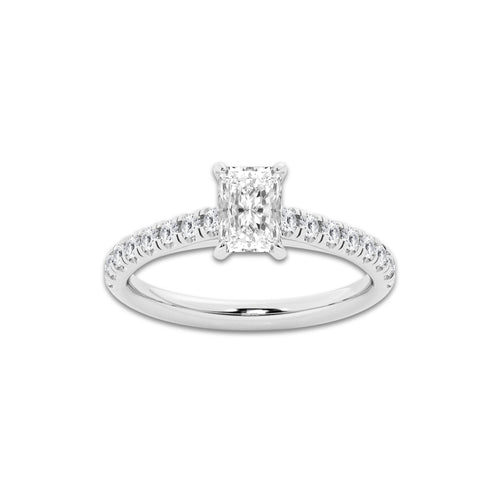 1.14 ctw Radiant Lab-Grown Diamond Pave Engagement Ring in Platinum for Women | E Color, VS1 Clarity, IGI Certified 0.75 ct Center Diamond