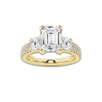 1.75 ctw Emerald Lab-Grown Diamond Three Stone Double Row Engagement Ring in 14K Yellow Gold for Women | E Color, VS1 Clarity, IGI Certified 1.00 ct Center Diamond
