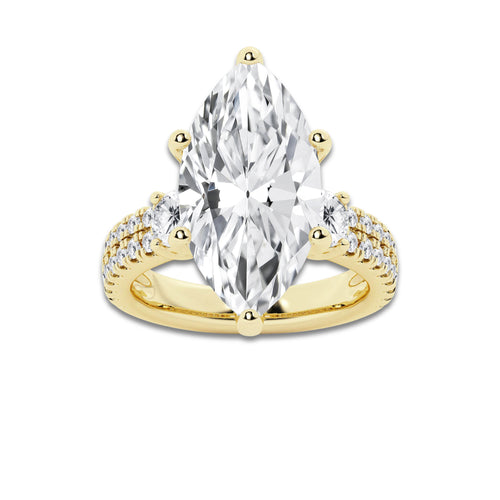 8.96 ctw Marquise Lab-Grown Diamond Three Stone Double Row Engagement Ring in 14K Yellow Gold for Women | D Color, VVS1 Clarity, IGI Certified 8.00 ct Center Diamond