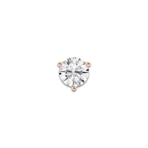 1 1/2 ctw Round Colorless Lab Grown Diamond Three Prong Martini Single Stud Earring 14K Rose Gold, D, VVS | IGI Certified, 1 1/2 ct Center
