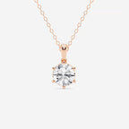 1 ctw Round Lab Grown Diamond Six-Prong Solitaire Pendant with Adjustable Chain 14K Rose Gold, E, VS1 | 1 ct Center