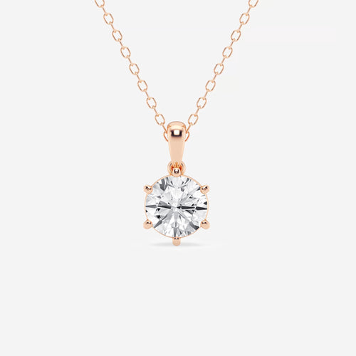 1 ctw Round Lab Grown Diamond Six-Prong Solitaire Pendant with Adjustable Chain 14K Rose Gold, E, VS1 | 1 ct Center