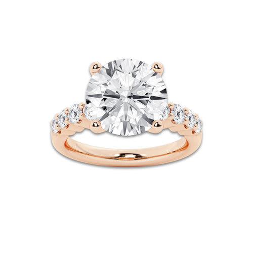 8.66 ctw Round Lab-Grown Diamond Side Stone Engagement Ring in 14K Rose Gold for Women | Colorless E, VS1 Clarity, IGI Certified 8.00 Ct Center Diamond