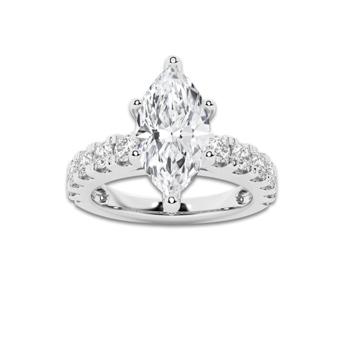 3.00 ctw Marquise Lab-Grown Diamond Split-Prong Set Side Stone Engagement Ring in Platinum for Women | Colorless E, VS1 Clarity, IGI Certified 2.00 ct Center Diamond