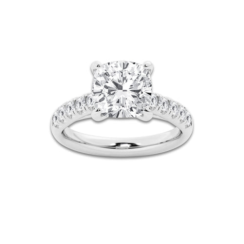3.93 ctw Cushion Lab-Grown Diamond Pave Engagement Ring in 14K White Gold for Women | E Color, VS1 Clarity, IGI Certified 3.50 ct Center Diamond
