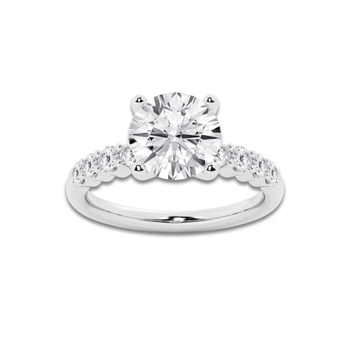 4.16 Ct Round Lab-Grown Diamond Half Eternity Engagement Ring in 14K White Gold for Female, Colorless (D), VVS1 Clarity | IGI Certified, 3.50 Ct Center Diamond