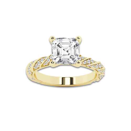 7.42 ctw Asscher Lab-Grown Diamond Twisted Band Engagement Ring in 14K Yellow Gold for Women | Colorless E, VS1 Clarity, IGI Certified 7.00 ct Center Diamond